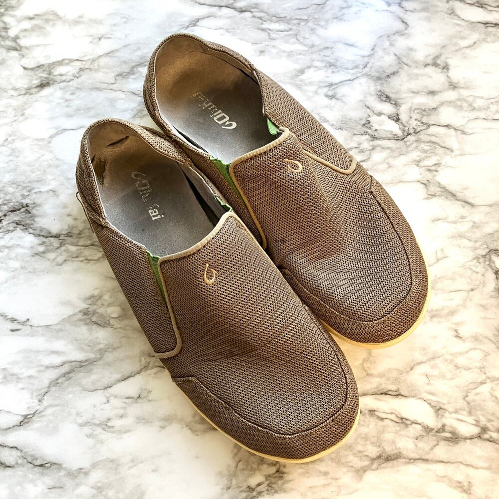 Olukai Shoes Mens 11.5 Brown Nohea Mesh Loafers Slip On Breathable Comfort